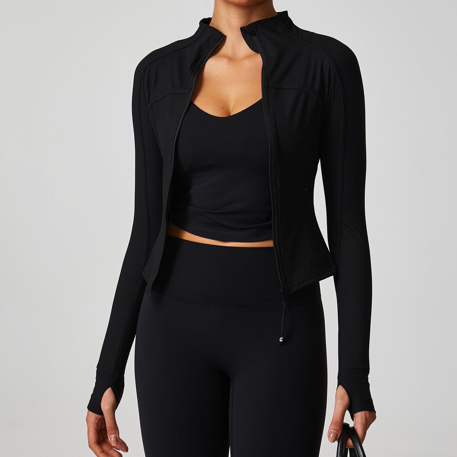 2025 Threaded Sunscreen Sports Jacket Women's Naked Outdoor Tight Breathable High Elastic Slim Yoga Fitness Clothing Top