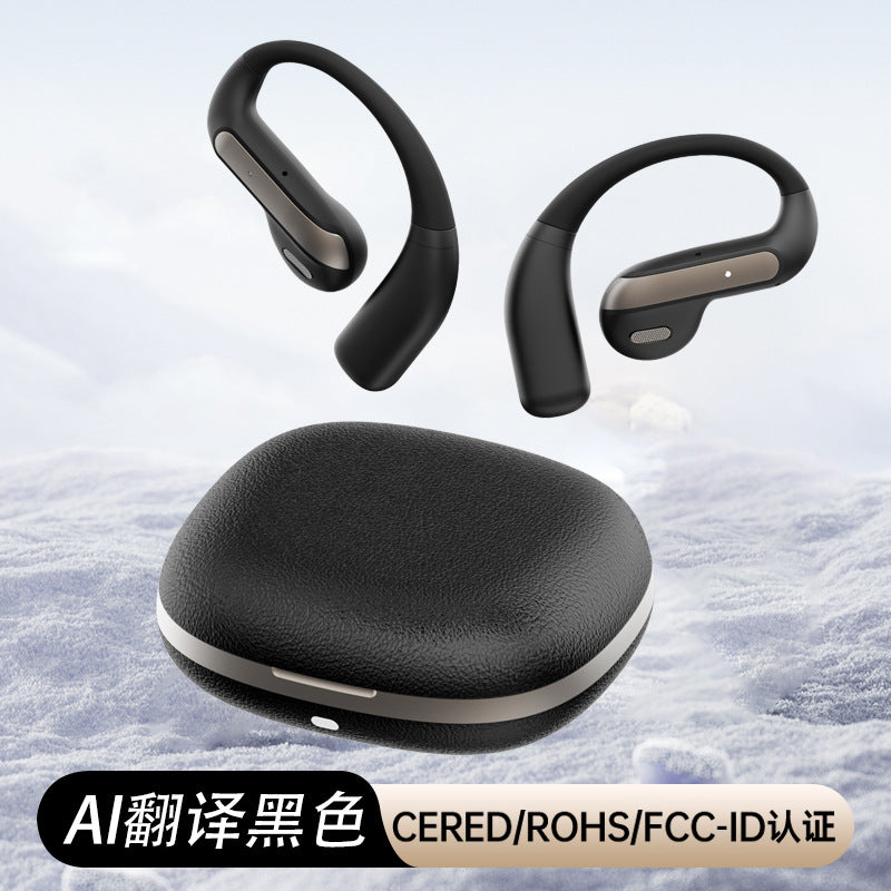 New AI smart bluetooth headset half-in-ear open hanging ear YJ-55 sports simultaneous translation imitation leather texture