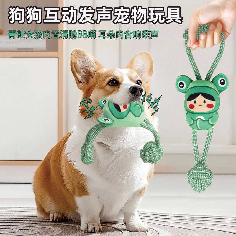 Cross-border Hot Sale Frog Girl Knot Sound Interactive Dog Pet Toy Bob Grinding Teeth Plush Cartoon Series