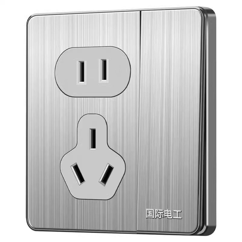 International Electrical Switch Socket Panel Porous Stainless Steel Power Supply Household Wall Type One Open Five Hole Single Control Double Control