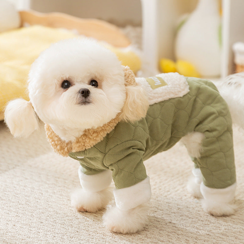Autumn and winter dog clothes thickened warm quilting cotton pockets traction cat pet than bear four-legged cotton-padded dog clothes