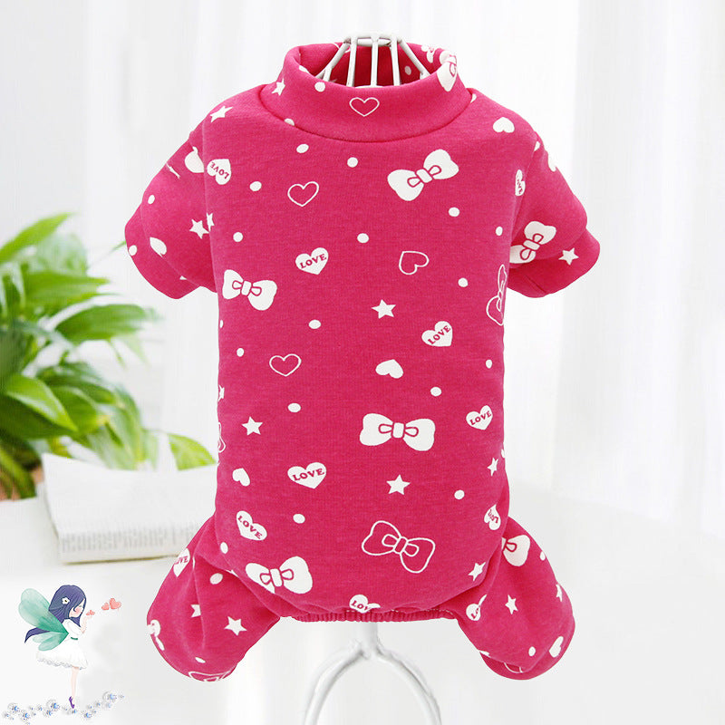 Dog clothes four-legged printed sweater pet clothes spring, summer, autumn and winter new Pomeranian teddy velvet four-legged clothes