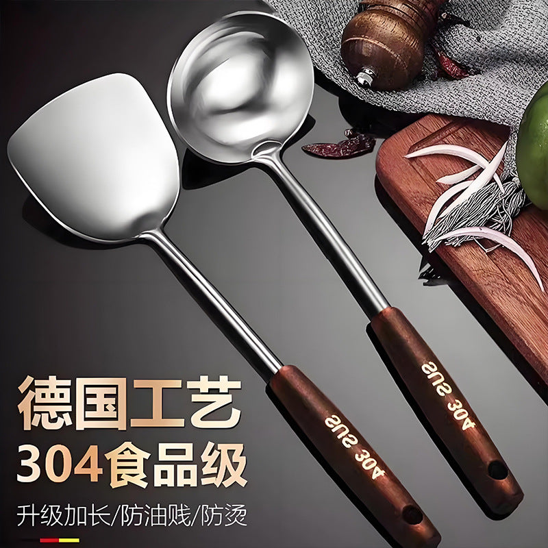 Stainless steel ancient wooden handle cooking spatula spatula spoon spoon household kitchen cooking spoon chef special kitchen utensils