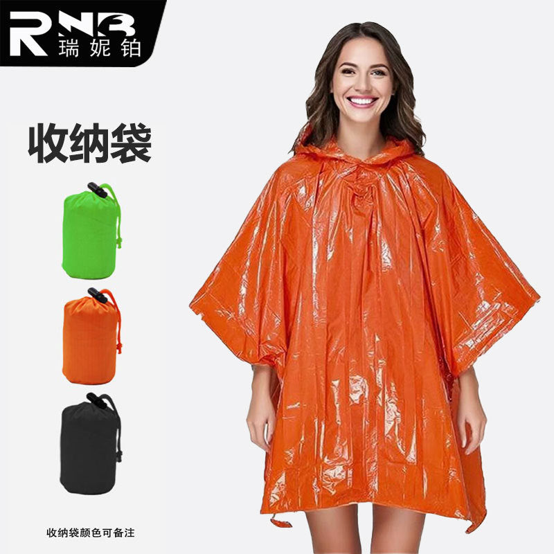Manufacturer aluminum film poncho orange green spot outdoor camping hiking emergency thermal insulation raincoat poncho