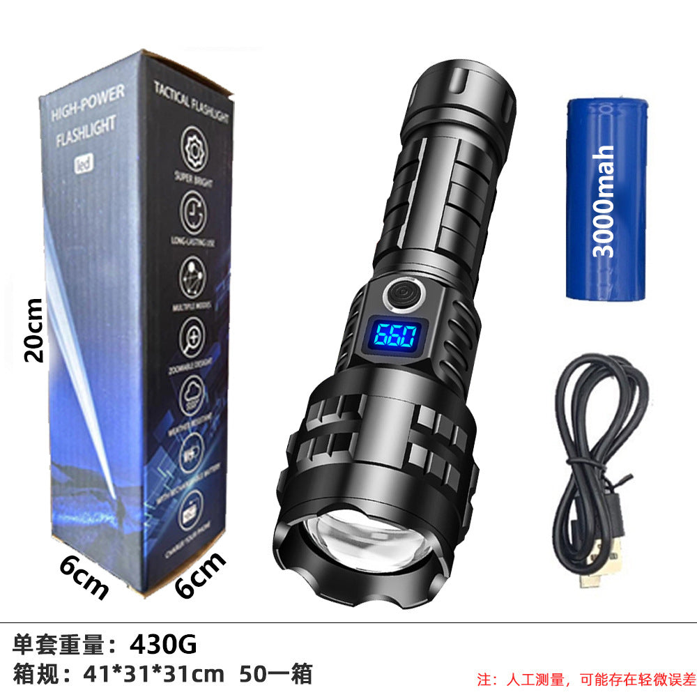 Amazon explosion self-defense led strong light flashlight type-c charging home outdoor special digital flashlight