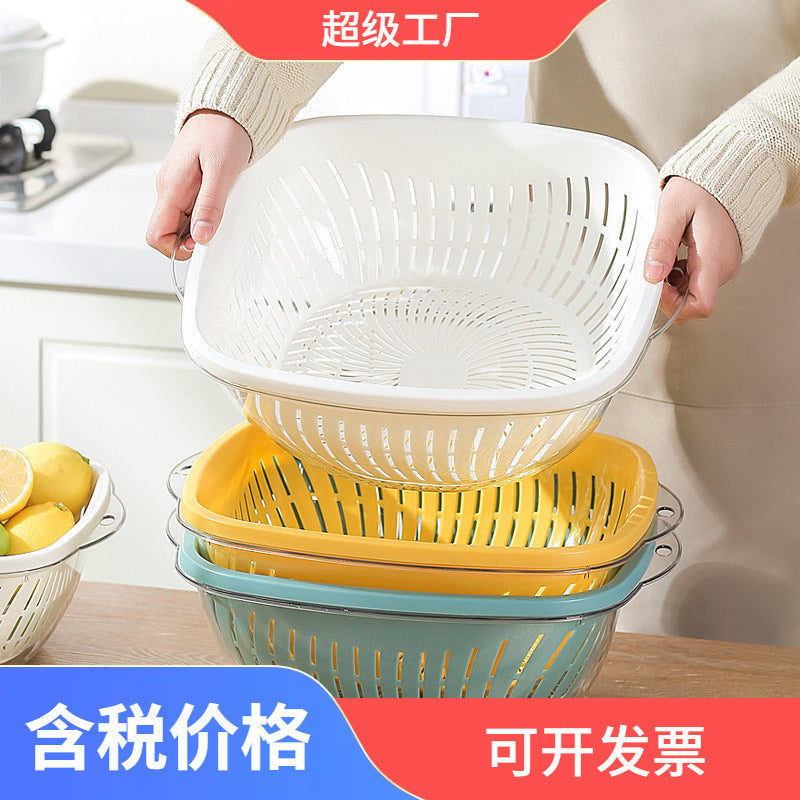 The vegetable washing basin is thickened and enlarged, the vegetable basket is large, the kitchen supplies are household artifacts, and the food-grade fruit plate is double-layer drain basket.