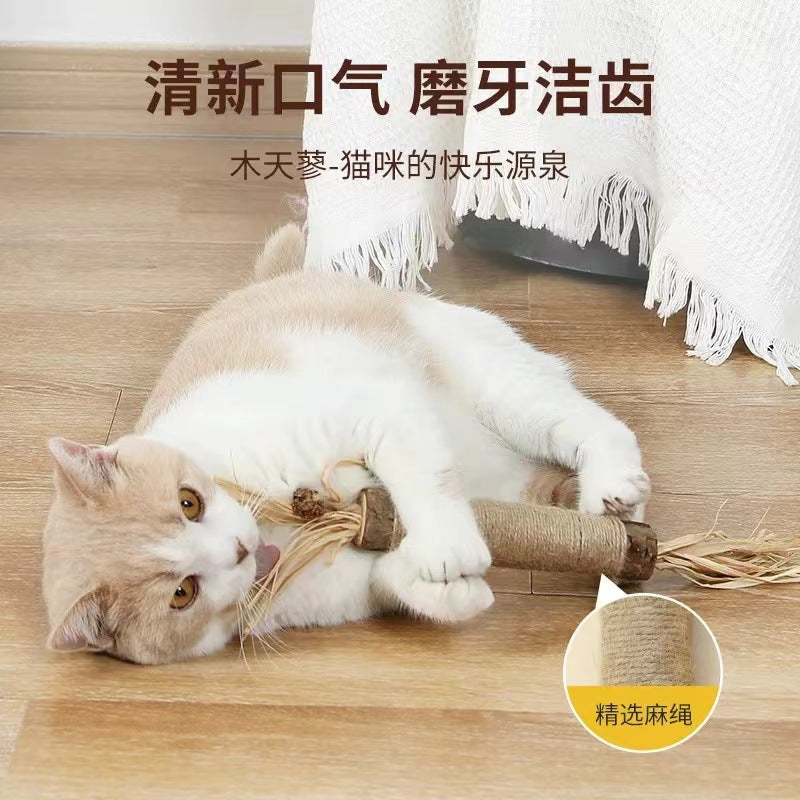 Cat Toys Oversized Wooden Polygonum Teeth Grinding Stick Cat Self-Hi Bite Teaser Cat Stick Cleansing Catnip Pet Supplies