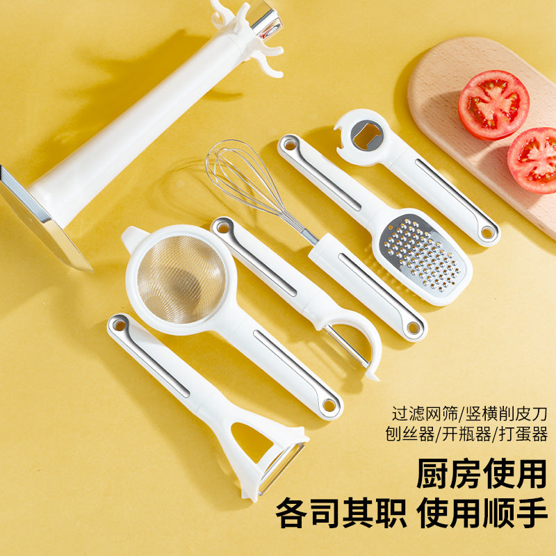 Kitchen Helper Set Household Multifunctional Gadgets Storage Rack Shaved Wire Egg Beater Bottle Opener Filter
