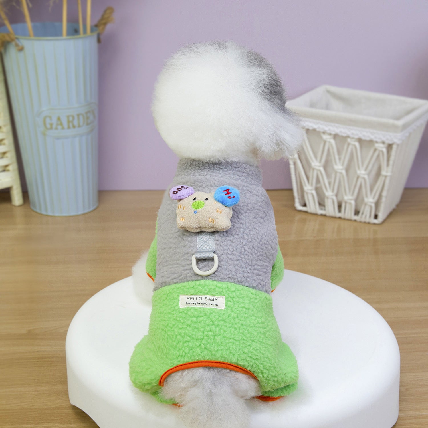 Cute dog clothes autumn and winter new fleece thickened lamb fleece cartoon puppy clothing warm contrasting four-legged clothes