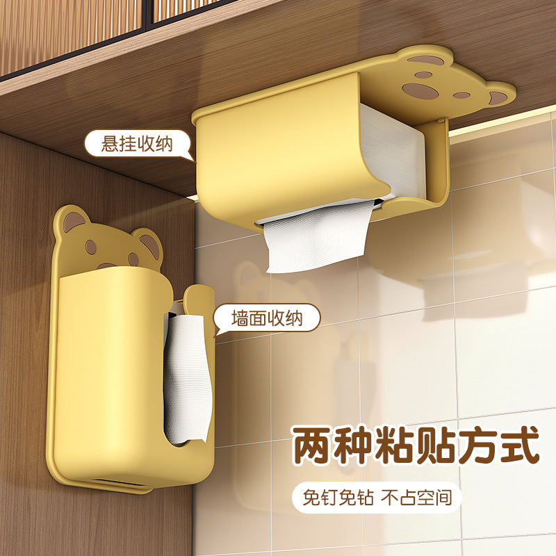 Household cartoon paper box free punching paper storage box bathroom living room wall mounted self-adhesive paper towel box wholesale
