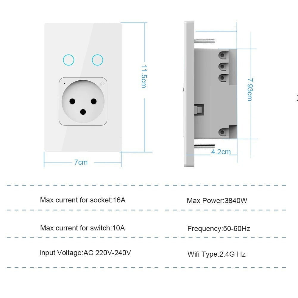 Israel Wall Socket Tuya Wifi Smart Light Switch Plug Socket Touch Glass Panel Remote Control