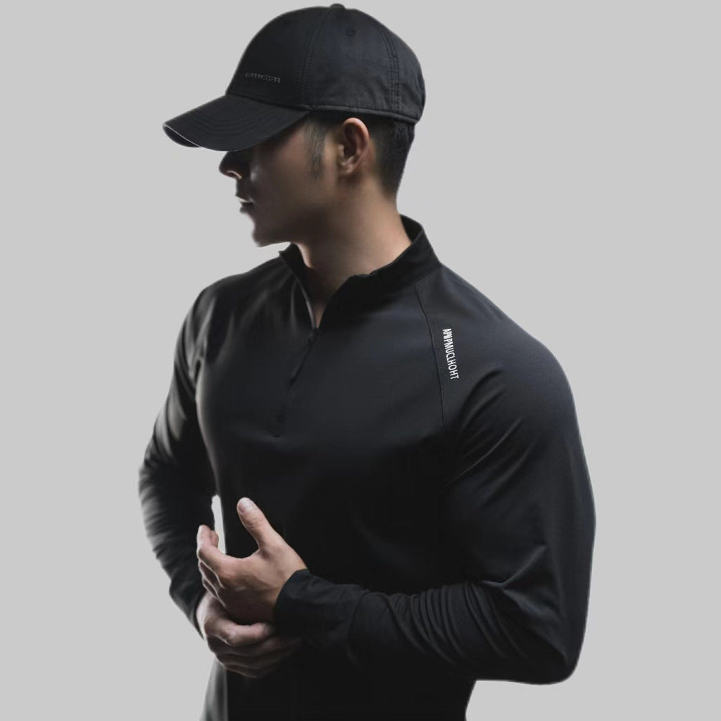 Autumn outdoor quick-drying T-half zipper long-sleeved T-shirt men's casual running fitness training clothes sports top