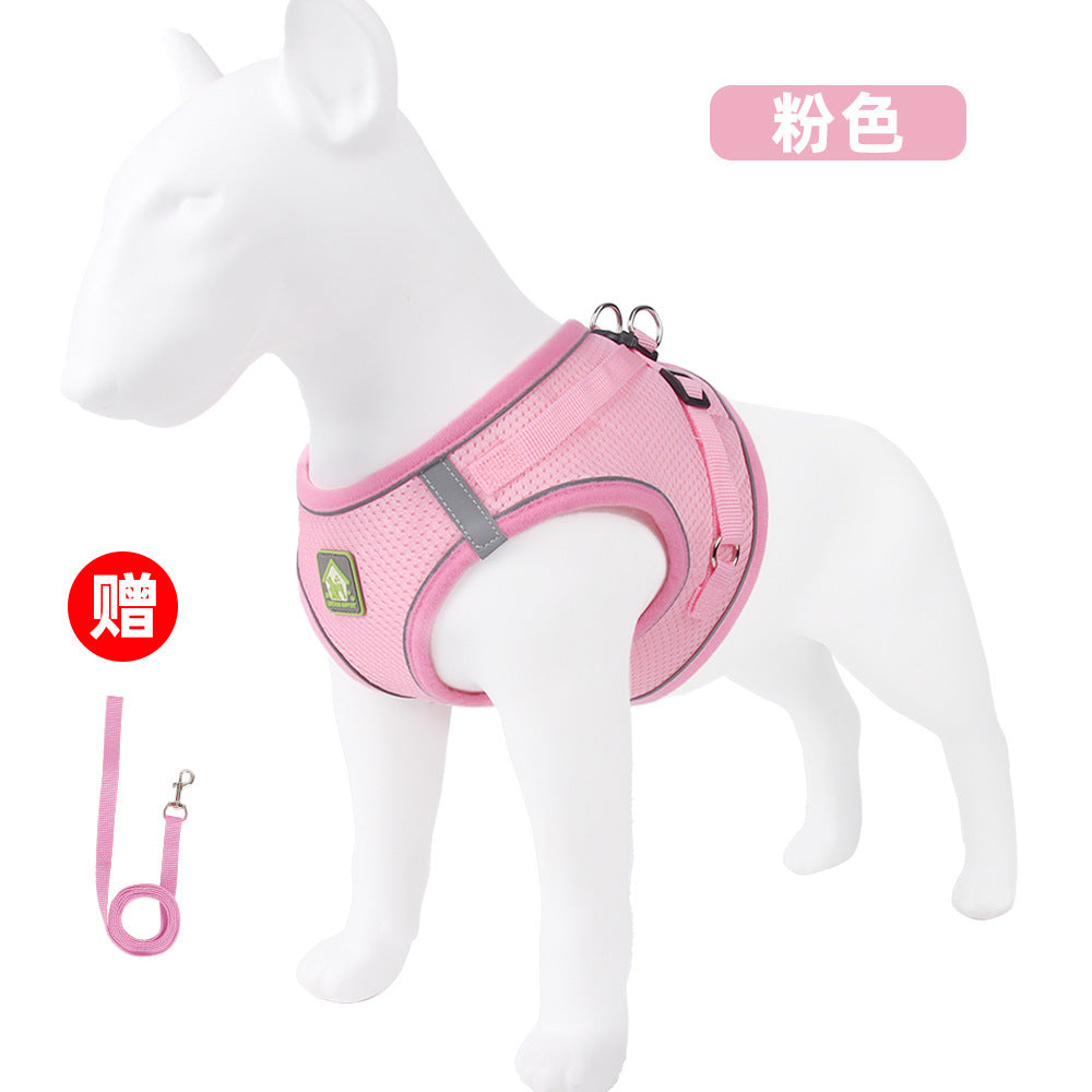 Summer dog reflective adjustable leash vest breathable chest strap small dog leash dog leash pet supplies