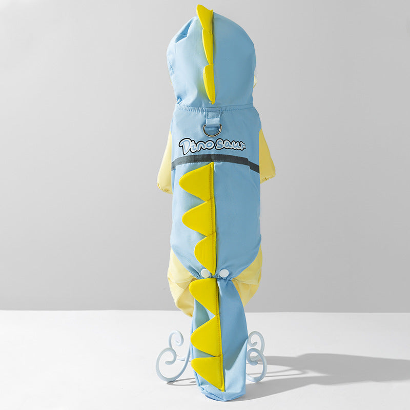 Dog rainy day four-legged waterproof three-dimensional dinosaur bag tail dog teddy poncho medium and large dog golden retriever pet raincoat