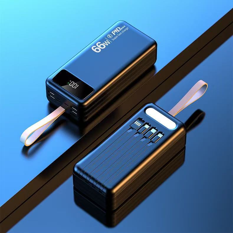 Power bank 66W fast charging with its own cable, large capacity 50000 mAh, outdoor portable mobile phone mobile power supply customization
