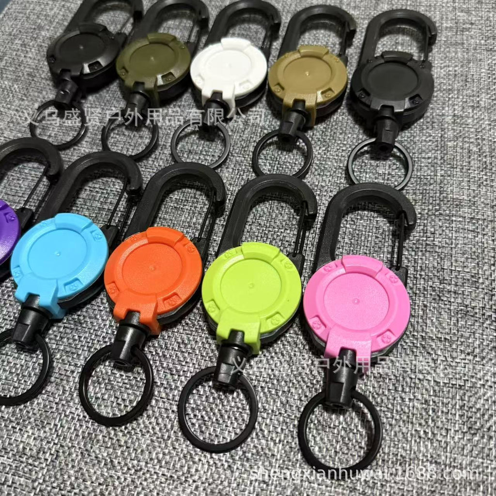 Outdoor camping tactical easy-to-pull buckle telescopic buckle wire rope multi-functional keychain camping rebound anti-lost rope easy to pull