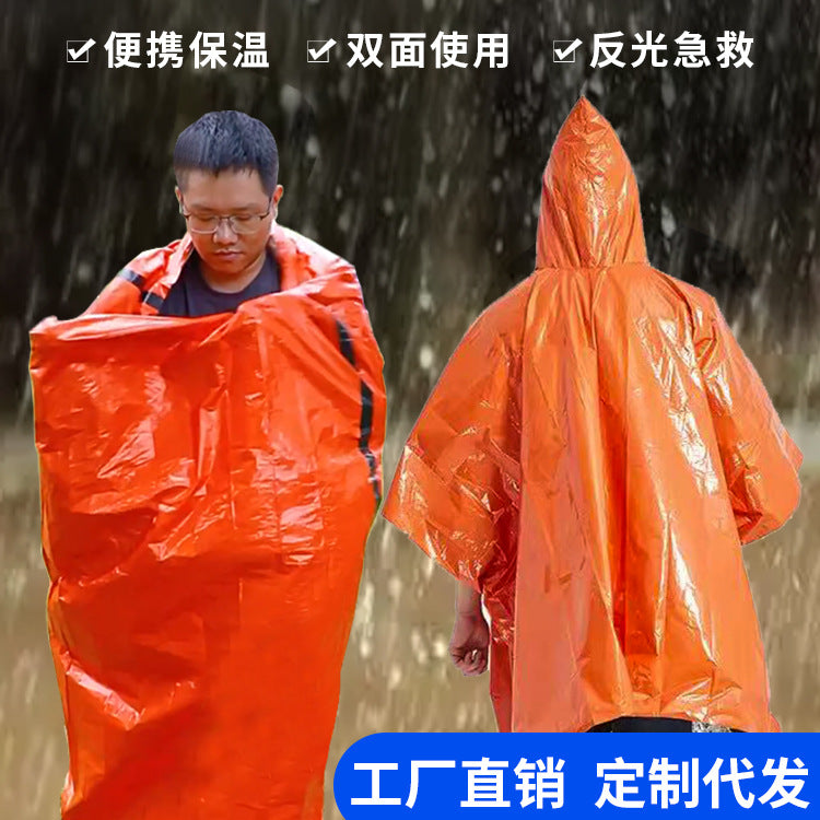 Cross-border outdoor first aid sleeping bag raincoat survival clothing emergency blanket warm and cold camping outdoor hiking equipment poncho