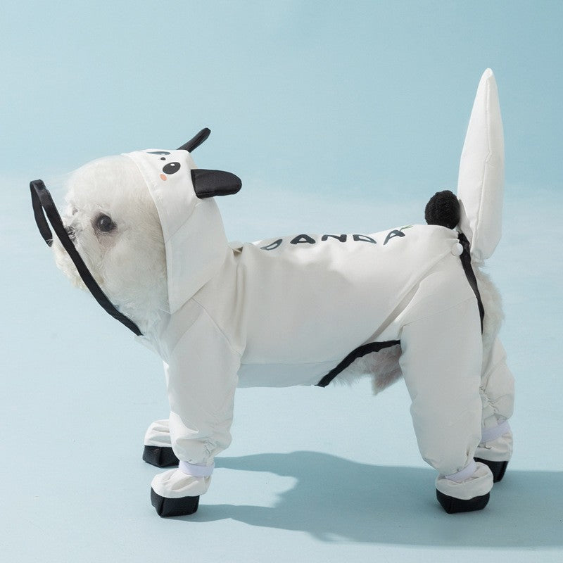 Dog rainy day four-legged waterproof three-dimensional dinosaur bag tail dog teddy poncho medium and large dog golden retriever pet raincoat