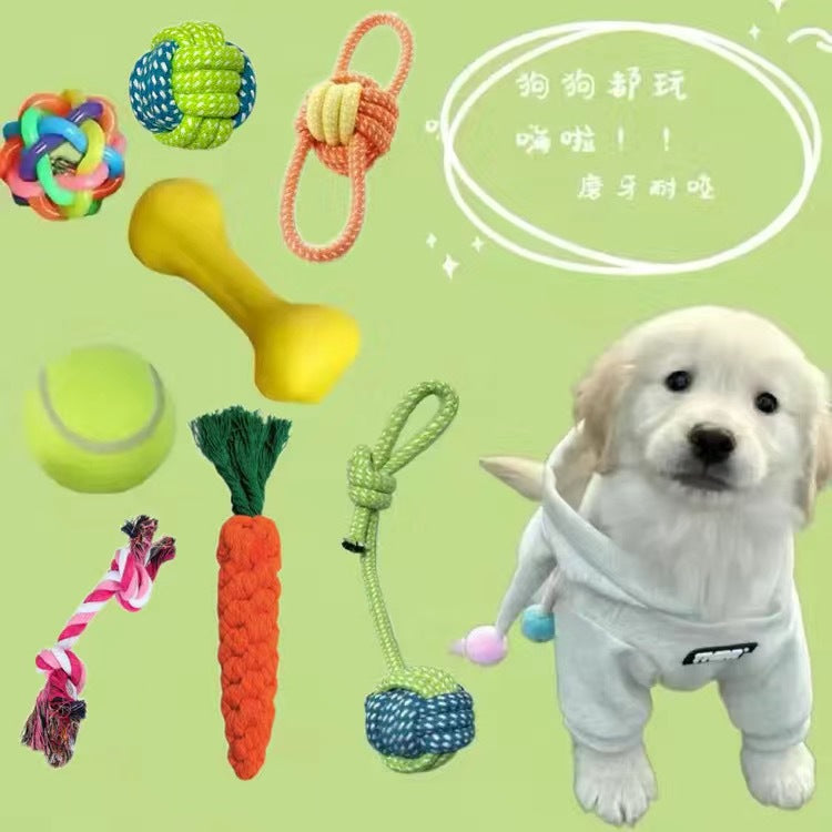 Dog Grinding Tooth Bite-resistant Cotton Rope Toy Small and Medium-sized Dog Dog Toy Knot Toy Frisbee Set Pet Supplies