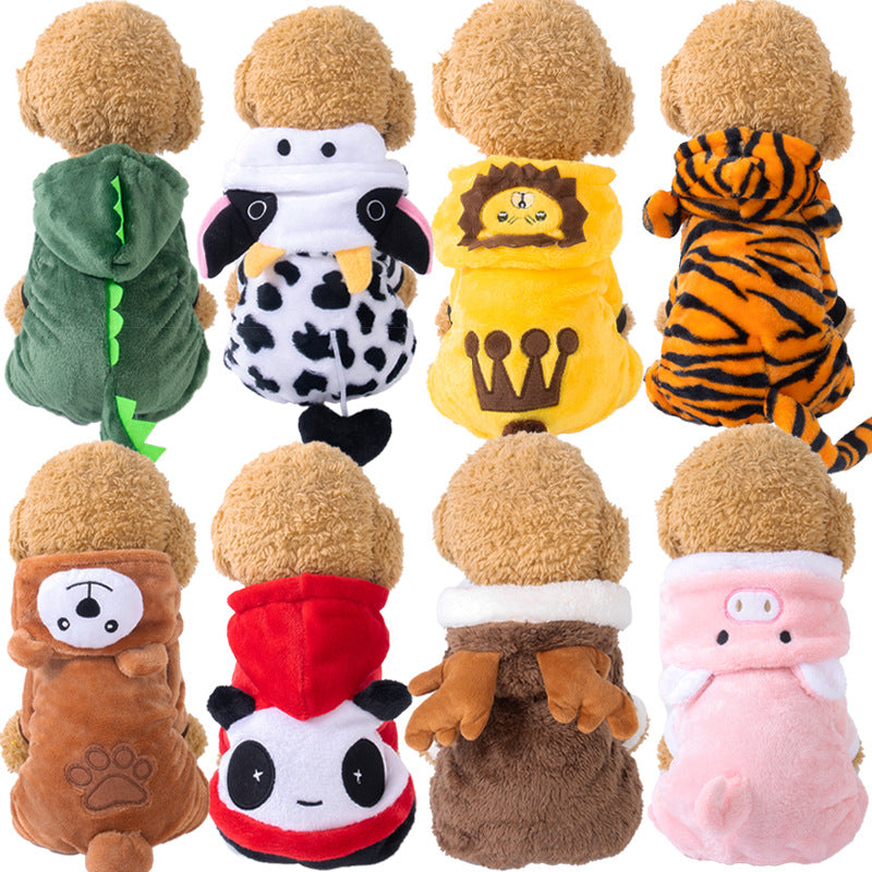 Pet clothes transformation clothes coral fleece autumn and winter dinosaur four-legged dog winter clothes cat pet clothing wholesale