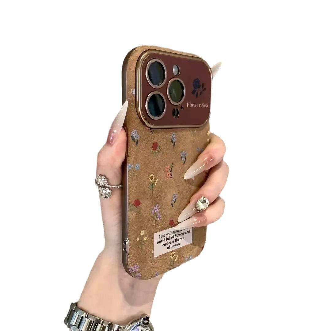 Autumn and winter color small floral application iPhone16promax Apple 15 mobile phone case 14 advanced sense 13 leather 12