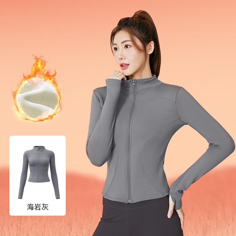Juyitang winter long-sleeved velvet yoga jacket women's tight and thin fitness sports yoga top