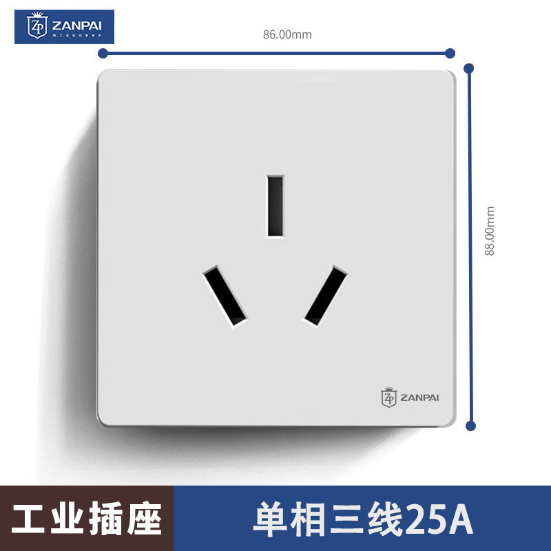 Zan brand concealed 86 type 25A three-hole industrial single-phase high-power socket air conditioner panel with 25A single-phase plug