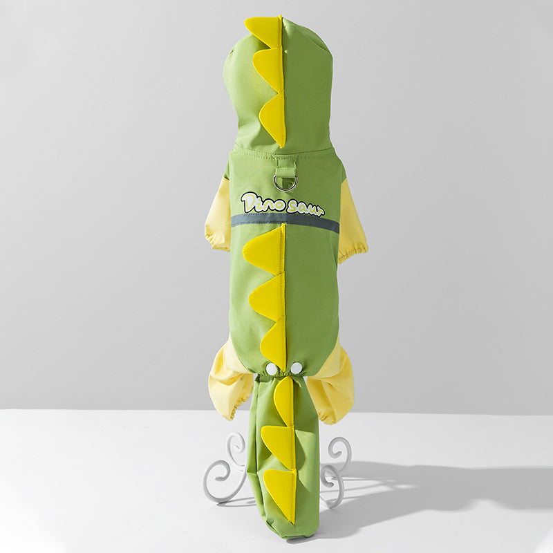 Dog rainy day four-legged waterproof three-dimensional dinosaur bag tail dog teddy poncho medium and large dog golden retriever pet raincoat