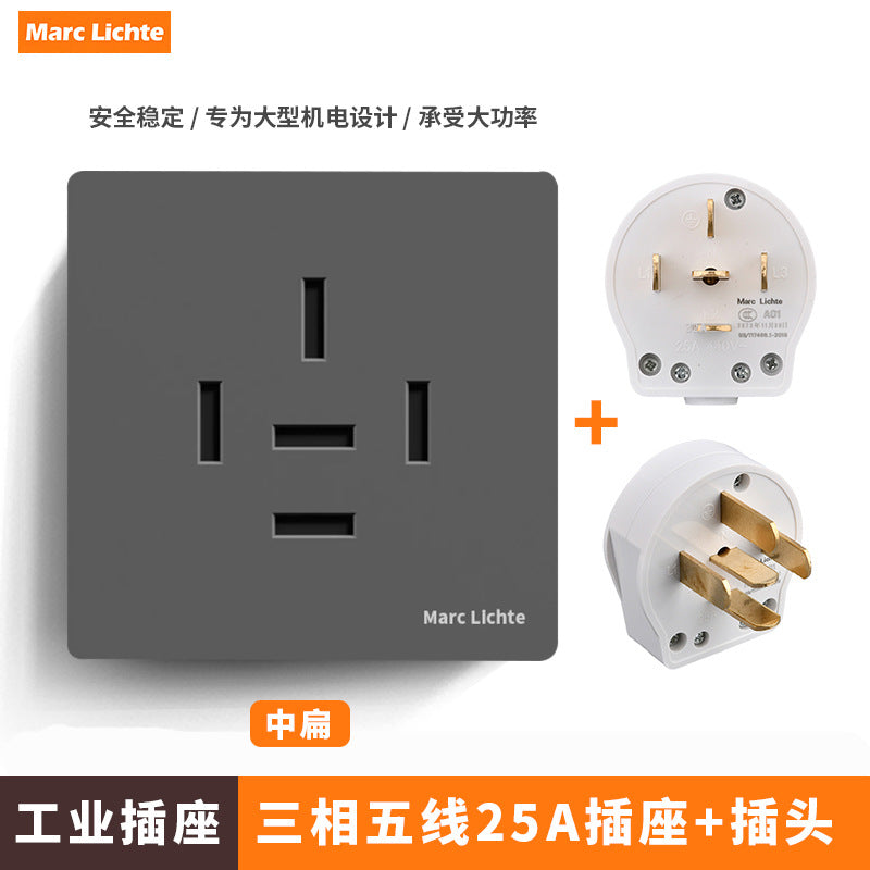 380V three-phase five-wire five-hole industrial plug 16A/25A wall socket 5-core air conditioner high-power 86 type 440v