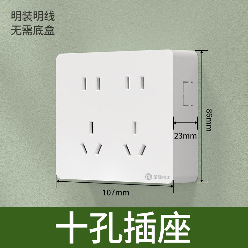 International electrician surface installed ultra-thin switch socket panel household bright wire box power supply with five-hole single control socket