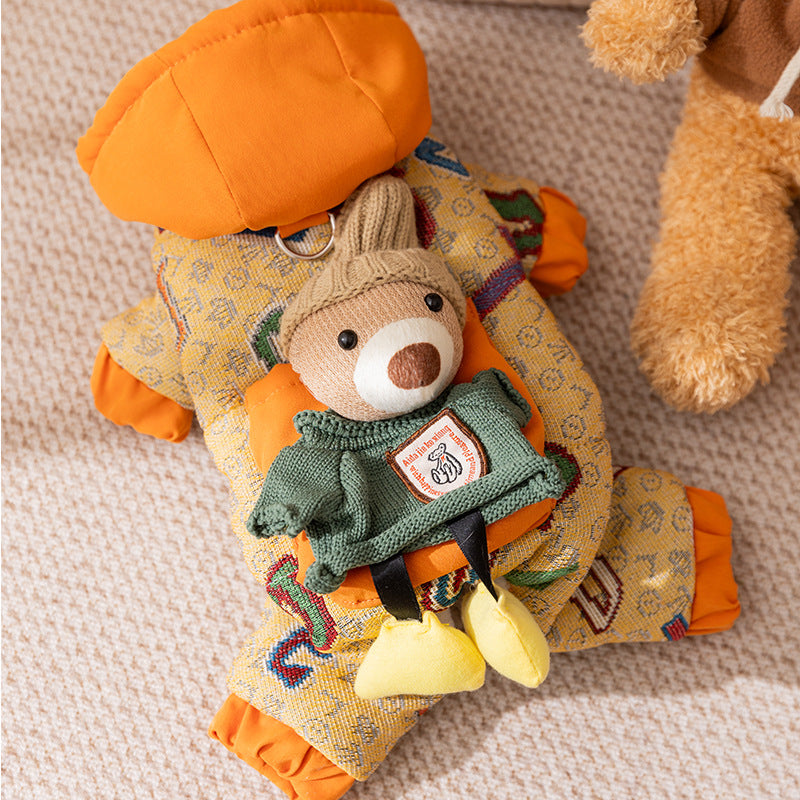 Autumn and winter dog clothes thickened warm quilting cotton pockets traction cat pet than bear four-legged cotton-padded dog clothes