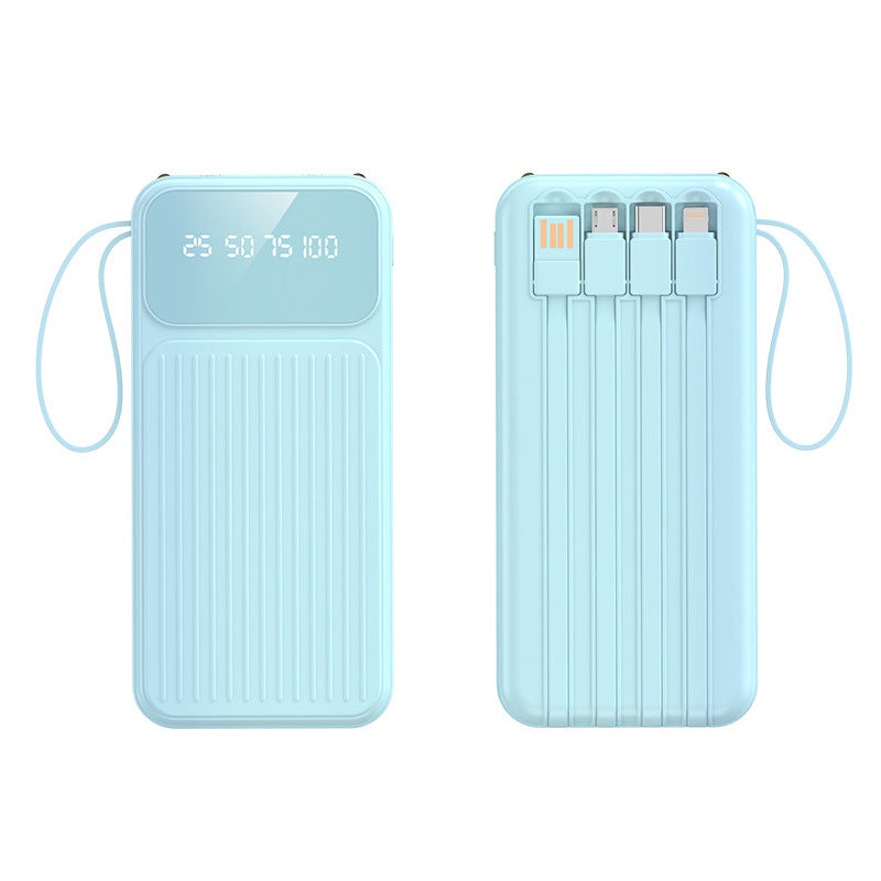 Cross-border self-contained cable mobile phone power bank 20000mAh large-capacity mobile power supply portable gift LOGO printing