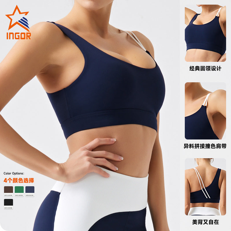 Environmentally friendly recycled fabric contrasting color yoga set with chest pad sports vest slimming outdoor running fitness suit set