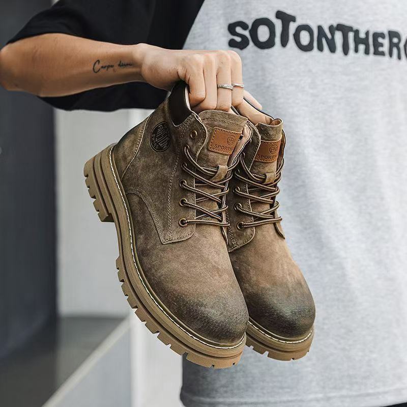 Couple Martin Boots Rhubarb Boots Winter Fleece Retro Medium Help Tooling Boots Thick-soled Mountaineering Boots