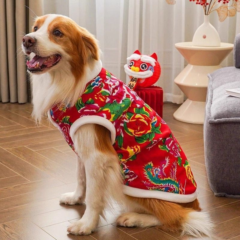 Big dog clothes, autumn and winter warm, Northeast big flower padded jacket, golden retriever, large dog New Year's clothes, cold-proof clothes