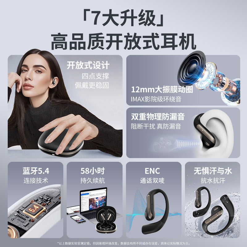 New AI smart bluetooth headset half-in-ear open hanging ear YJ-55 sports simultaneous translation imitation leather texture