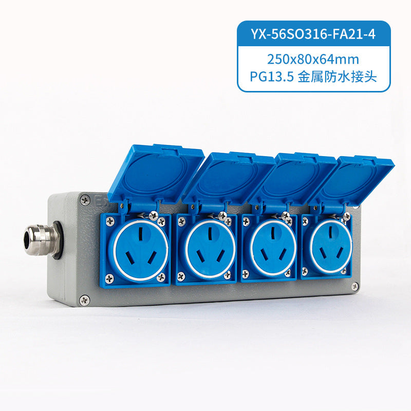 Outdoor cast aluminum socket 220/380V wall plug Five-hole waterproof switch Industrial grade 10/16A surface mounted panel