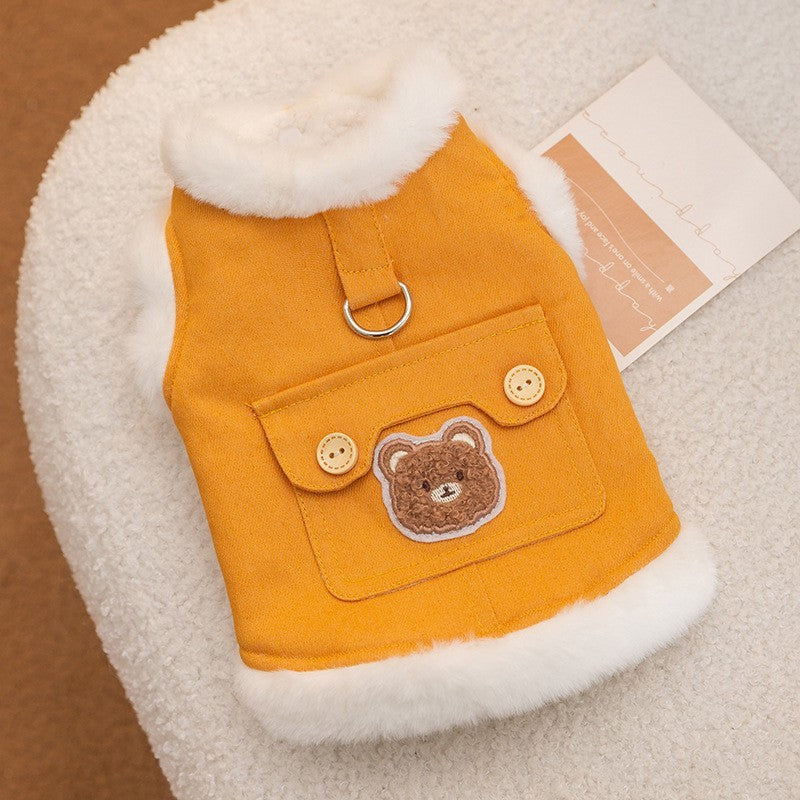 Autumn and winter dog clothes thickened warm quilting cotton pockets traction cat pet than bear four-legged cotton-padded dog clothes