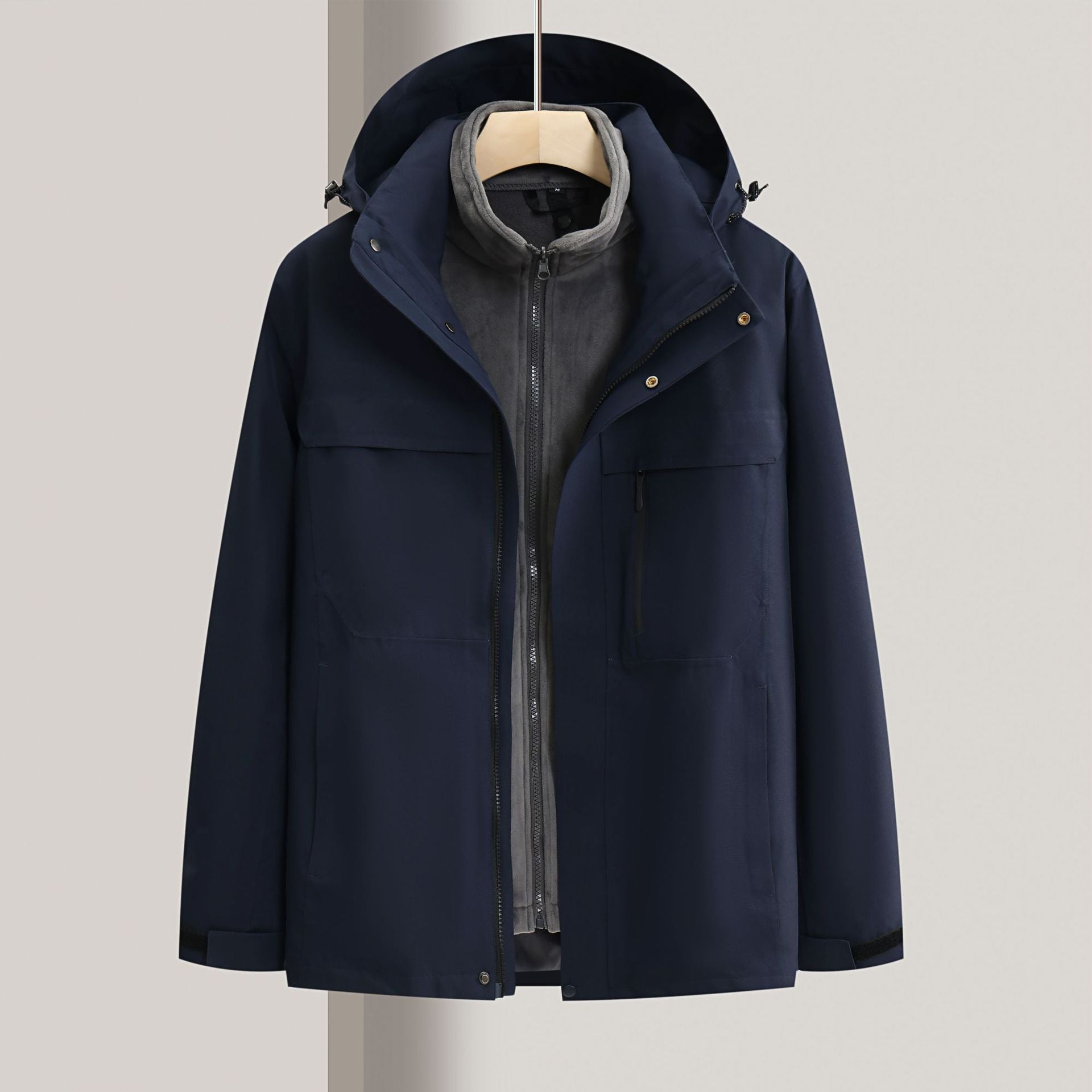 Waterproof windbreaker jacket men's hooded hard shell sports jacket national standard tooling outdoor three-in-one jacket customization