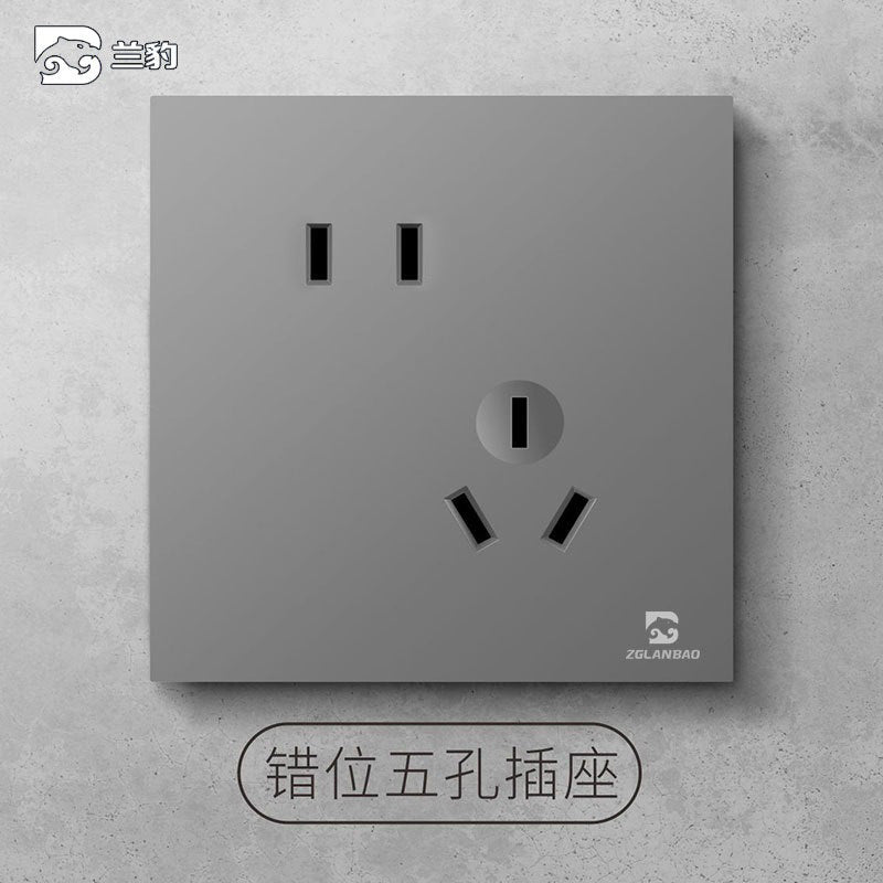 Wholesale Household Dark Grey Five-hole Socket 86 Concealed Two and Three Poles One Open Single Double Control Plug Switch Panel