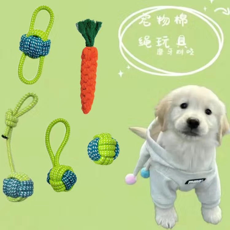 Dog Grinding Tooth Bite-resistant Cotton Rope Toy Small and Medium-sized Dog Dog Toy Knot Toy Frisbee Set Pet Supplies