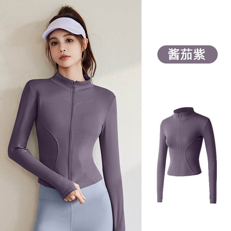Juyitang Spring and Autumn Sports Jacket Women's Long Sleeve Tights Running Fitness Yoga Clothing Top Jacket