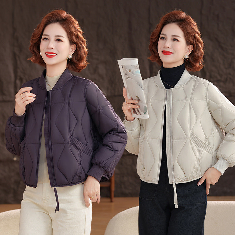 Middle-aged mother short light down jacket small jacket baseball jacket middle-aged women autumn and winter versatile padded jacket