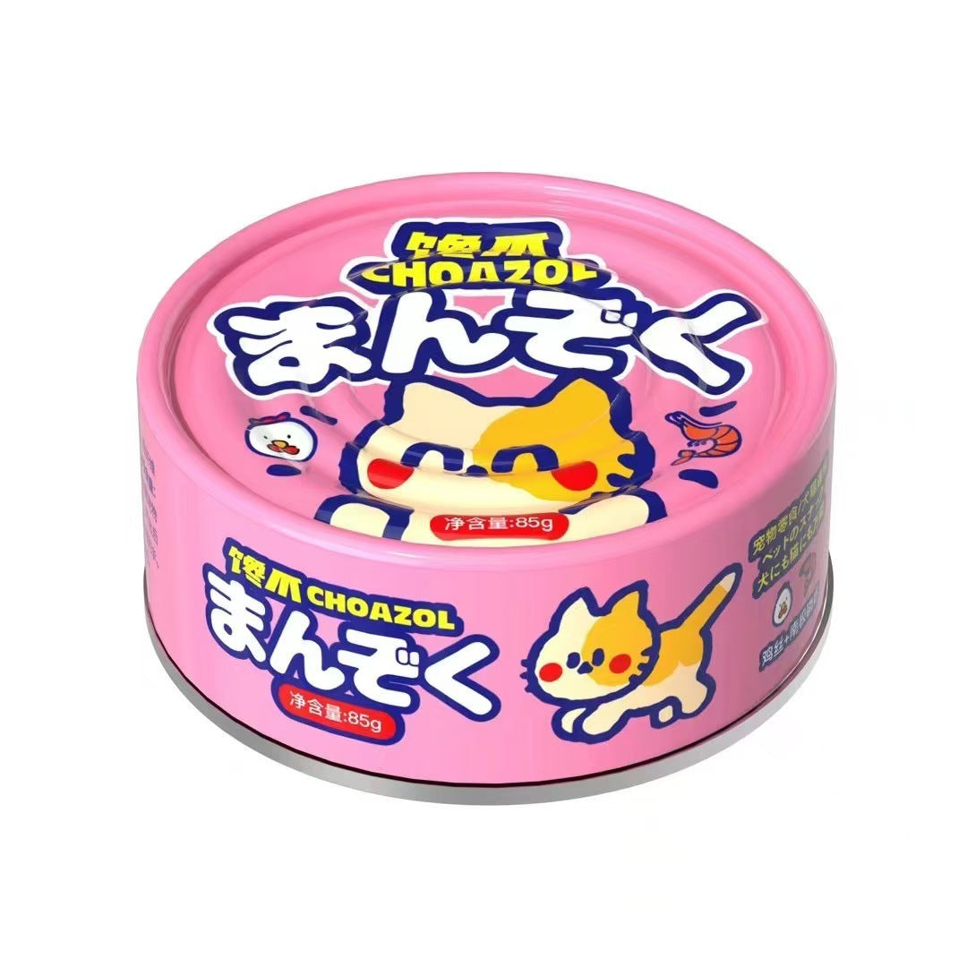 Canned claws, canned cats, dogs, canned soup, canned snacks, canned chicken, pumpkin, carrots