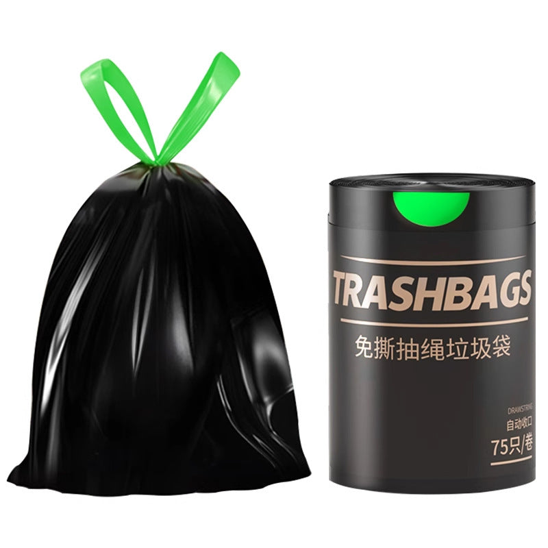 Tear-free garbage bags, thickened drawstring type, privacy black kitchen, household enlarged black plastic bags, a must for good things in dormitories