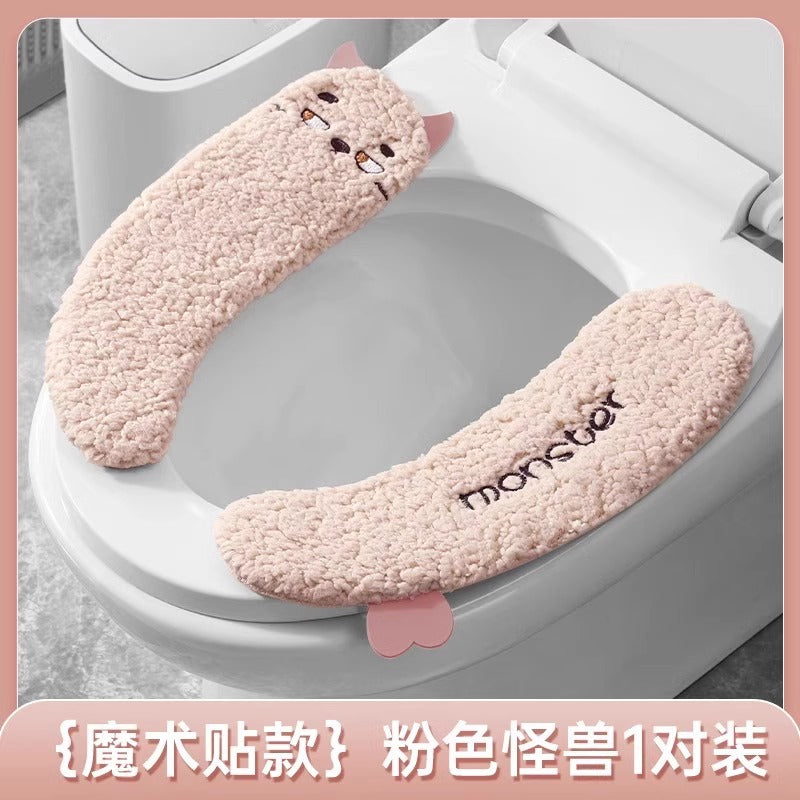Essential toilet seat in autumn and winter, fleece to keep warm, cartoon cute, universal sticky for home use, lamb monster lamb fleece