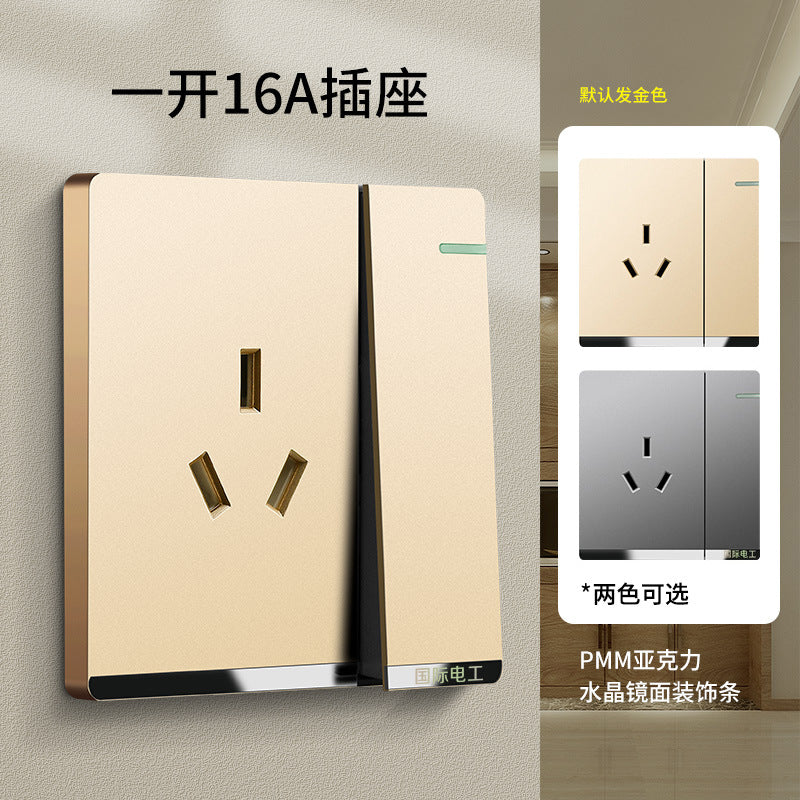 International Electrician 86 household gold switch socket panel concealed, one open with 5 five-hole USB porous power supply