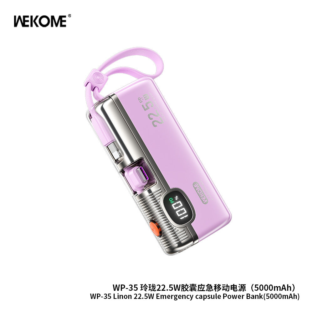 WEKOME mobile power bank fast charging with cable 3C certification, small and portable mini capsule power bank 10,000 mAh