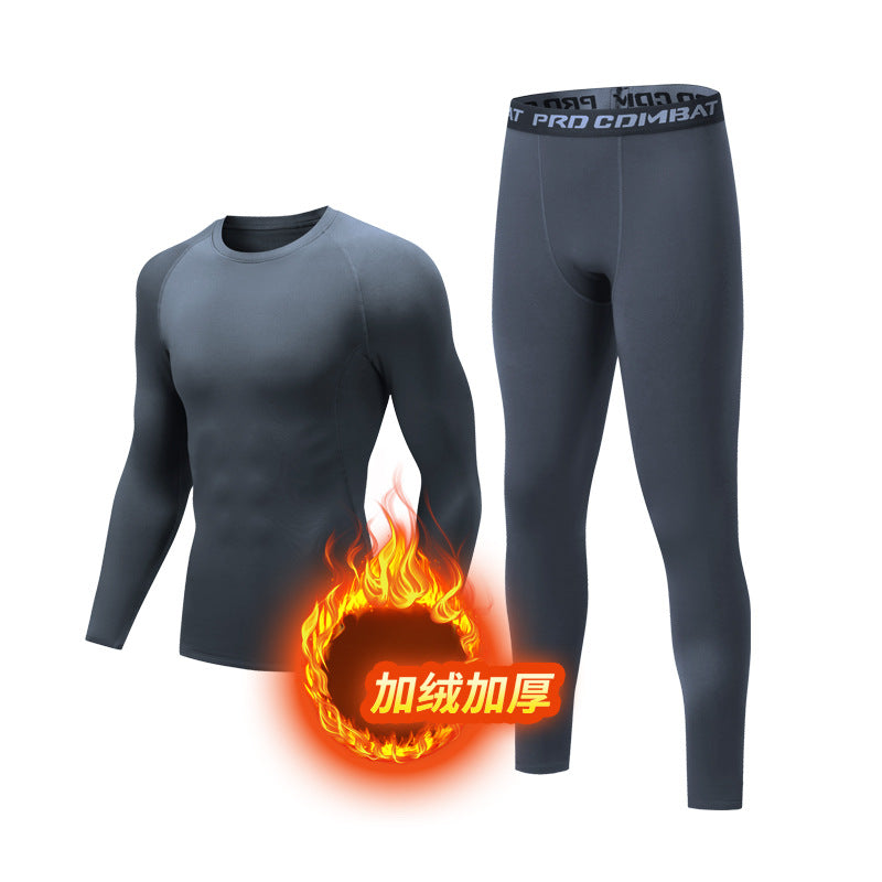 Warm men's suit tight-fitting velvet warm long johns outdoor running sports quick-drying fitness clothes autumn and winter