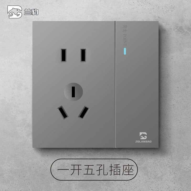 Wholesale Household Dark Grey Five-hole Socket 86 Concealed Two and Three Poles One Open Single Double Control Plug Switch Panel